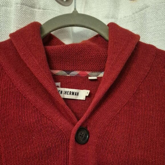 BEN SHERMAN LAMBSWOOL BLEND   BUTTON CARDIGAN CRIMSON MENS Small - Picture 2 of 11